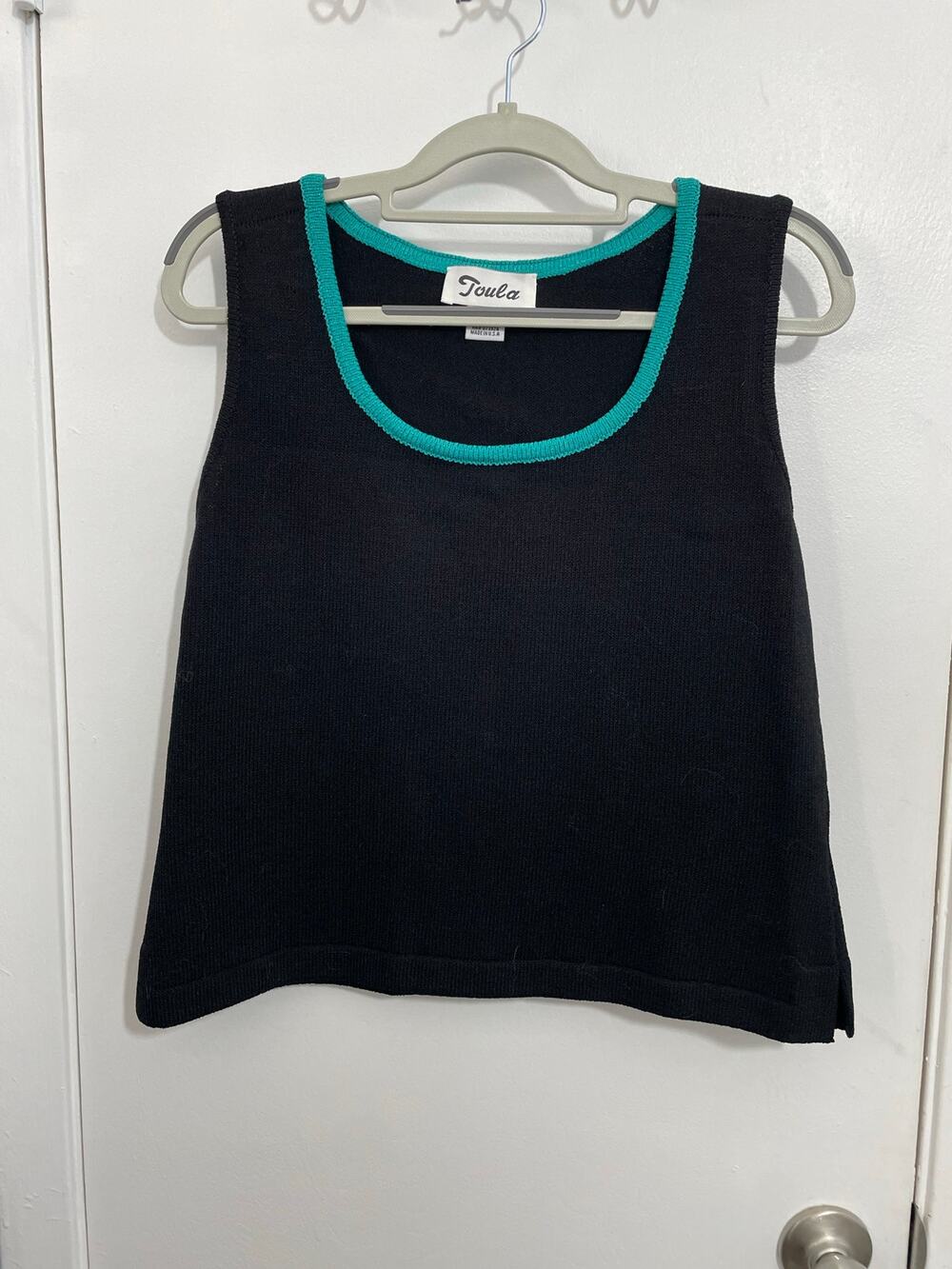 Toula Tank Top Size 8 Black Aqua Trim Wool Blend Santana Knit Preppy Twee NWOT